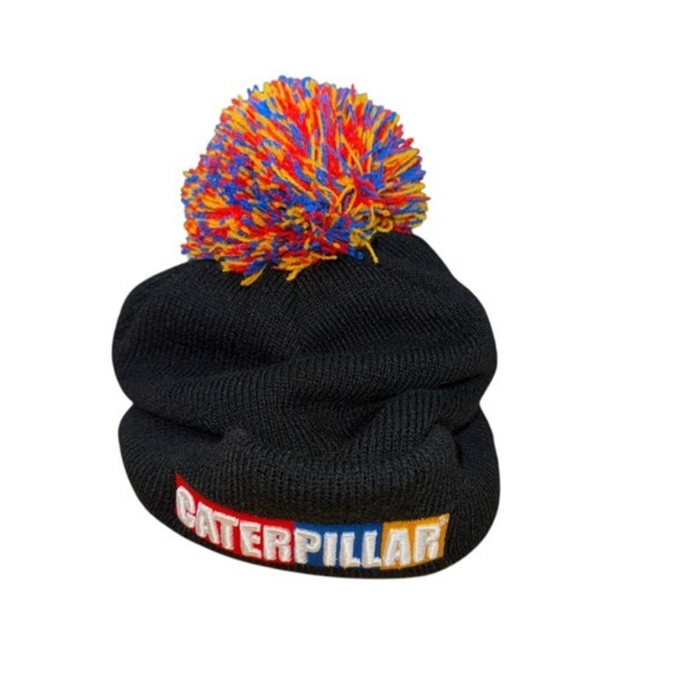 Caterpillar CAT Unisex One‎ Size Pre-Owned Embroidered Black Beanie Hat Pom Pom